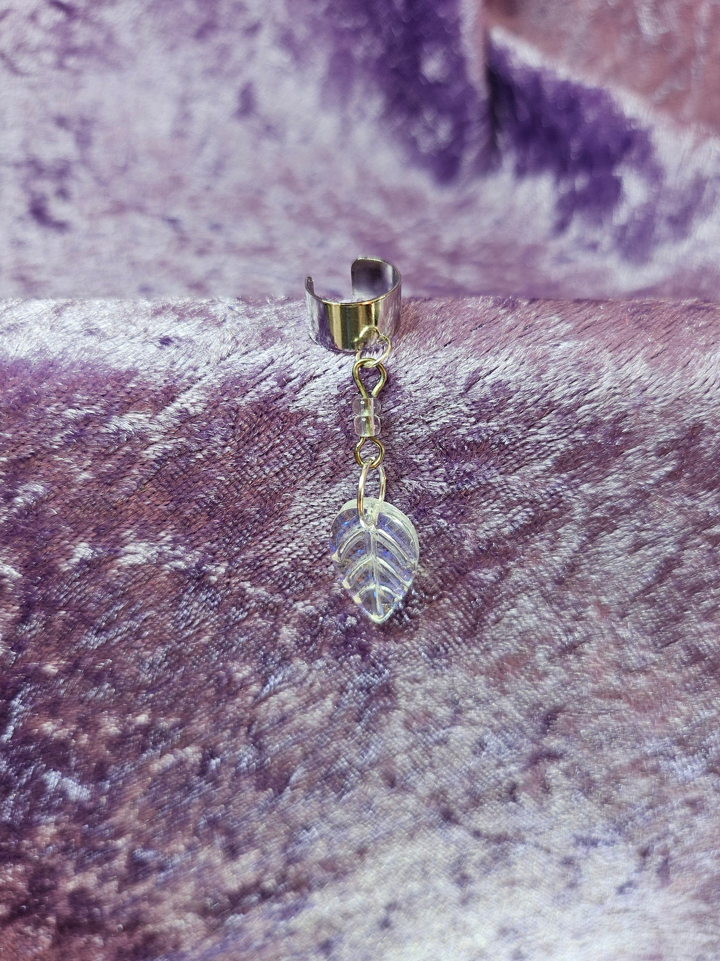Dewdrop Iridescent Leaf Non-Piercing Ear Cuff