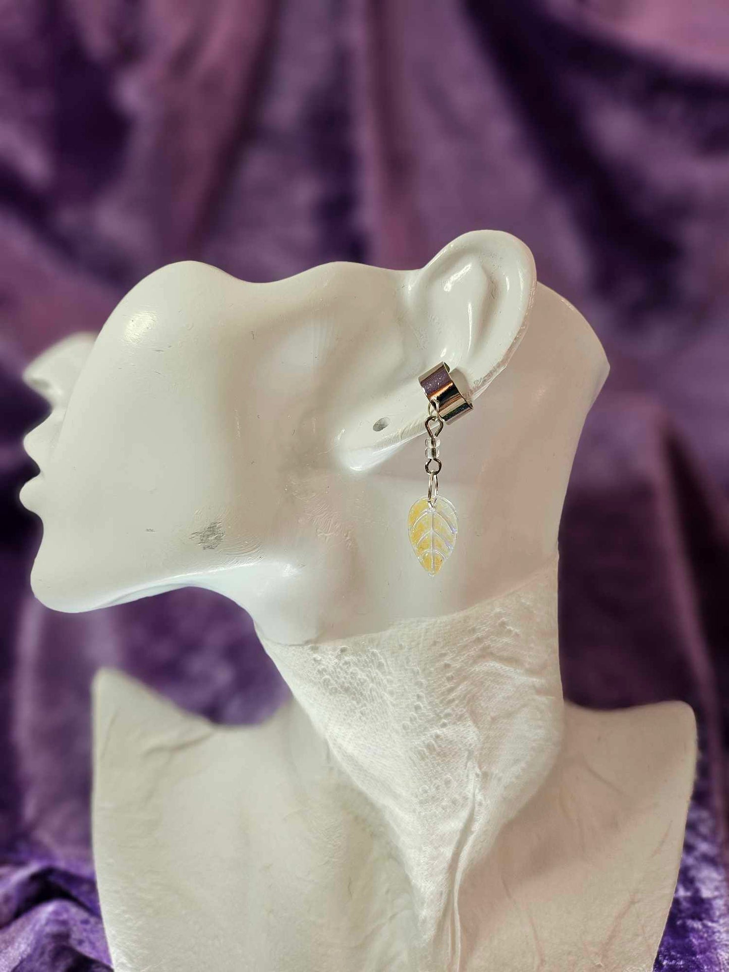 Dewdrop Iridescent Leaf Non-Piercing Ear Cuff