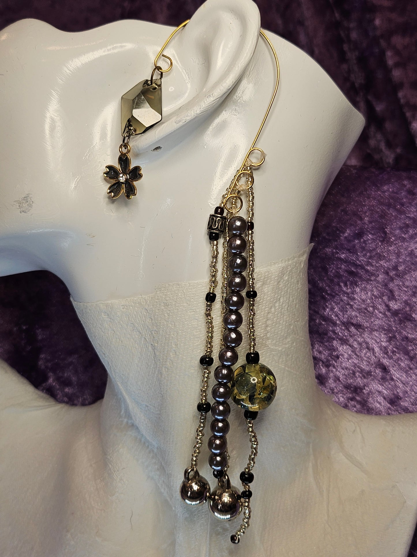 Black Petals Wire Ear Cuff